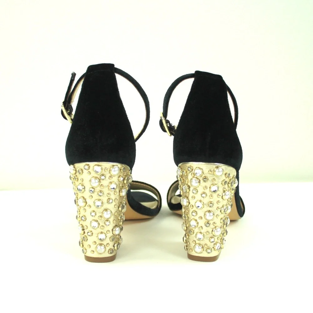 Lilly Pulitzer Amber Lynn Black Velvet Faux Pearl Rhinestone Block Heel Sandal 7